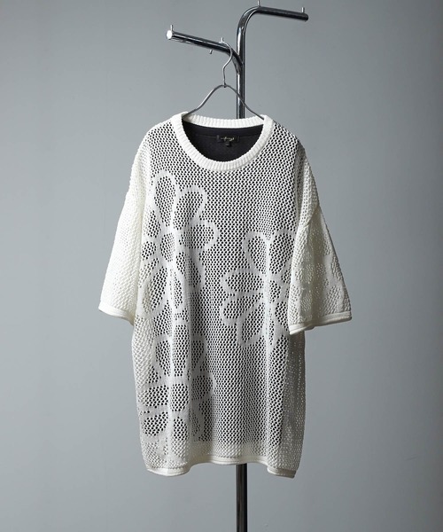 NILWAY(ニルウェイ)の「メッシュ編みフラワークルーネックTシャツ(Tシャツ/カットソー・メンズ・ブラック/ブルー/ホワイト・MEDIUM/LARGE)」の1枚目の写真