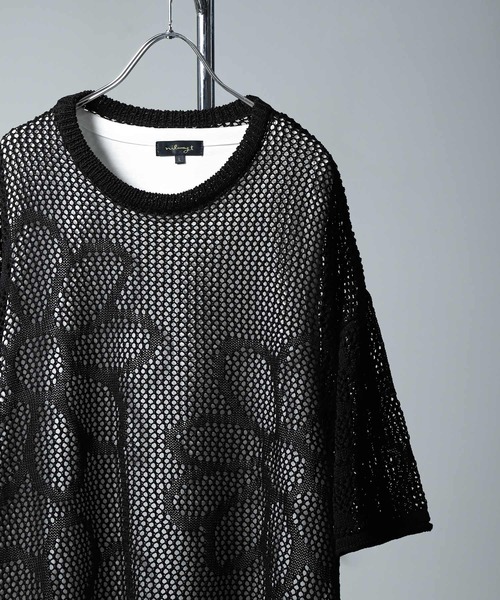 NILWAY(ニルウェイ)の「メッシュ編みフラワークルーネックTシャツ(Tシャツ/カットソー・メンズ・ブラック/ブルー/ホワイト・MEDIUM/LARGE)」の10枚目の写真