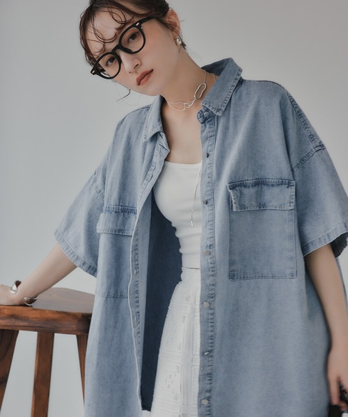 210nouve（トゥージュヌーブ）の「ハーフスリーブデニムビッグシャツジャケット（シャツ/ブラウス・レディース・ブラック/ブルー・FREE）」の12枚目の写真