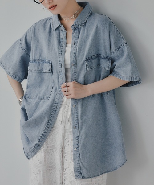 210nouve（トゥージュヌーブ）の「ハーフスリーブデニムビッグシャツジャケット（シャツ/ブラウス・レディース・ブラック/ブルー・FREE）」の13枚目の写真