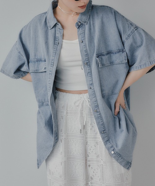 210nouve（トゥージュヌーブ）の「ハーフスリーブデニムビッグシャツジャケット（シャツ/ブラウス・レディース・ブラック/ブルー・FREE）」の15枚目の写真