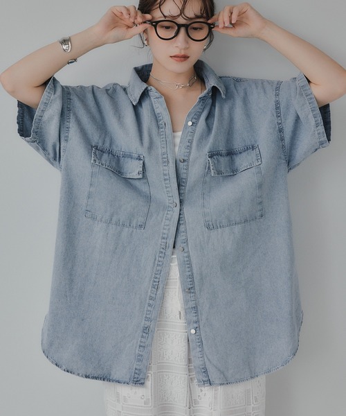 210nouve（トゥージュヌーブ）の「ハーフスリーブデニムビッグシャツジャケット（シャツ/ブラウス・レディース・ブラック/ブルー・FREE）」の16枚目の写真