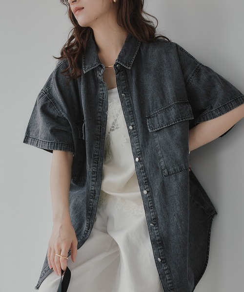 210nouve（トゥージュヌーブ）の「ハーフスリーブデニムビッグシャツジャケット（シャツ/ブラウス・レディース・ブラック/ブルー・FREE）」の20枚目の写真