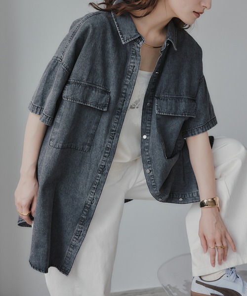 210nouve（トゥージュヌーブ）の「ハーフスリーブデニムビッグシャツジャケット（シャツ/ブラウス・レディース・ブラック/ブルー・FREE）」の22枚目の写真