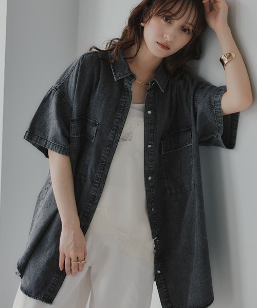 210nouve（トゥージュヌーブ）の「ハーフスリーブデニムビッグシャツジャケット（シャツ/ブラウス・レディース・ブラック/ブルー・FREE）」の21枚目の写真