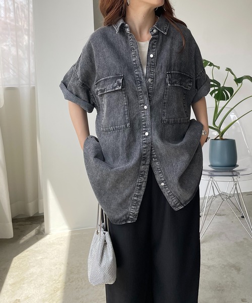 210nouve（トゥージュヌーブ）の「ハーフスリーブデニムビッグシャツジャケット（シャツ/ブラウス・レディース・ブラック/ブルー・FREE）」の7枚目の写真