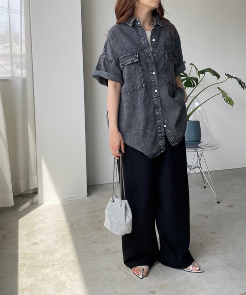 210nouve（トゥージュヌーブ）の「ハーフスリーブデニムビッグシャツジャケット（シャツ/ブラウス・レディース・ブラック/ブルー・FREE）」の8枚目の写真