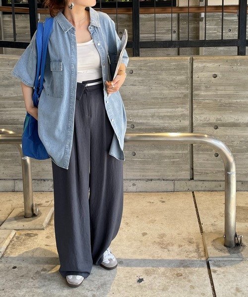 210nouve（トゥージュヌーブ）の「ハーフスリーブデニムビッグシャツジャケット（シャツ/ブラウス・レディース・ブラック/ブルー・FREE）」の5枚目の写真