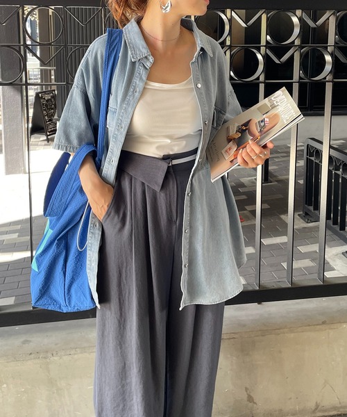 210nouve（トゥージュヌーブ）の「ハーフスリーブデニムビッグシャツジャケット（シャツ/ブラウス・レディース・ブラック/ブルー・FREE）」の4枚目の写真