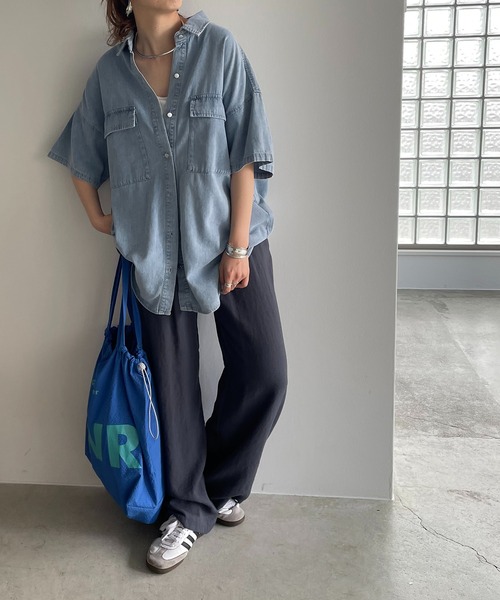 210nouve（トゥージュヌーブ）の「ハーフスリーブデニムビッグシャツジャケット（シャツ/ブラウス・レディース・ブラック/ブルー・FREE）」の3枚目の写真