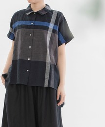 Ciel ronde リネンパネルチェックブラウス