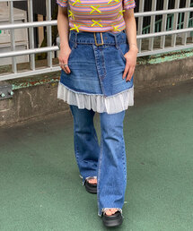 チュールドッキングデニム巻きスカート