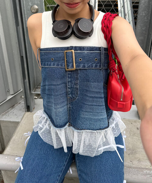 CIAOPANIC(チャオパニック)の「チュールドッキングデニム巻きスカート(スカート・レディース・インディゴブルー・ONE SIZE)」の4枚目の写真