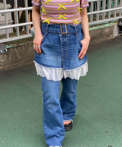 CIAOPANIC(チャオパニック)の「チュールドッキングデニム巻きスカート(スカート・レディース・インディゴブルー・ONE SIZE)」の11枚目の写真