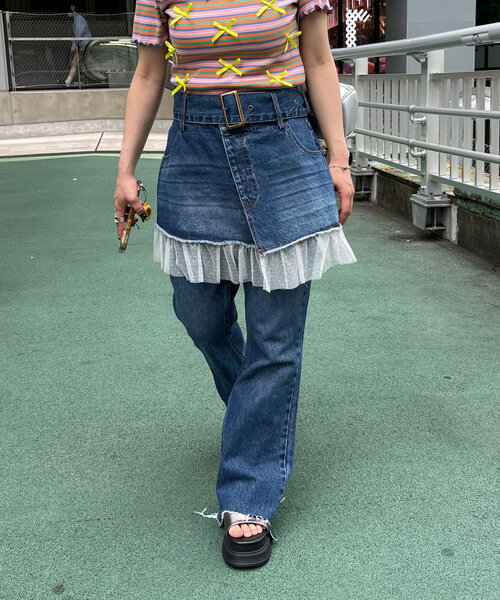 CIAOPANIC(チャオパニック)の「チュールドッキングデニム巻きスカート(スカート・レディース・インディゴブルー・ONE SIZE)」の12枚目の写真