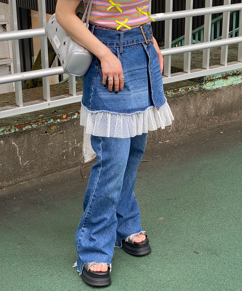 CIAOPANIC(チャオパニック)の「チュールドッキングデニム巻きスカート(スカート・レディース・インディゴブルー・ONE SIZE)」の13枚目の写真