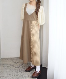 2wayフリルチェックの切り替えジャンパースカート made in INTER FACTORY