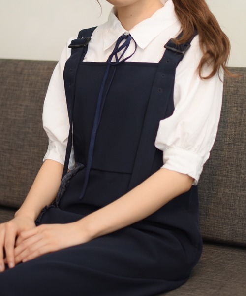 INTER FACTORY（インターファクトリー）の「2wayフリルチェックの切り替えジャンパースカート　made in INTER FACTORY（スカート・レディース・ベージュ/ネイビー・FREE）」の7枚目の写真