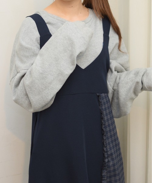 INTER FACTORY（インターファクトリー）の「2wayフリルチェックの切り替えジャンパースカート　made in INTER FACTORY（スカート・レディース・ベージュ/ネイビー・FREE）」の8枚目の写真