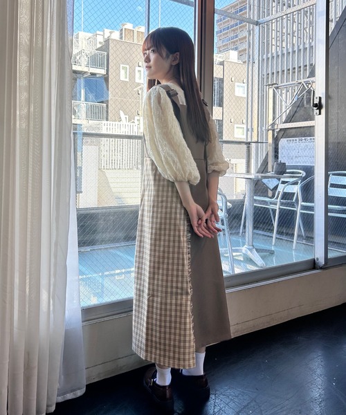 INTER FACTORY（インターファクトリー）の「2wayフリルチェックの切り替えジャンパースカート　made in INTER FACTORY（スカート・レディース・ベージュ/ネイビー・FREE）」の12枚目の写真