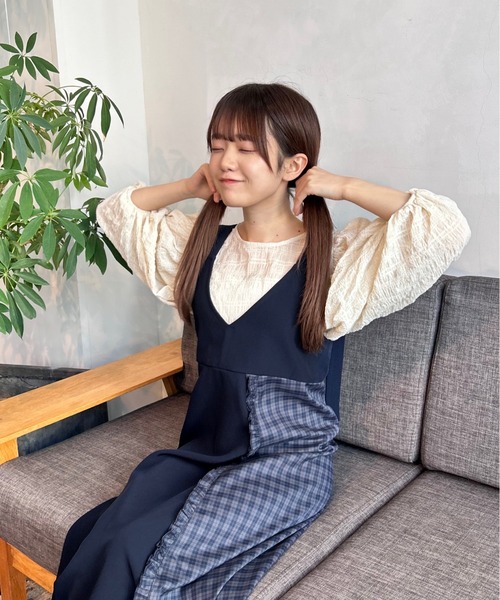 INTER FACTORY（インターファクトリー）の「2wayフリルチェックの切り替えジャンパースカート　made in INTER FACTORY（スカート・レディース・ベージュ/ネイビー・FREE）」の15枚目の写真