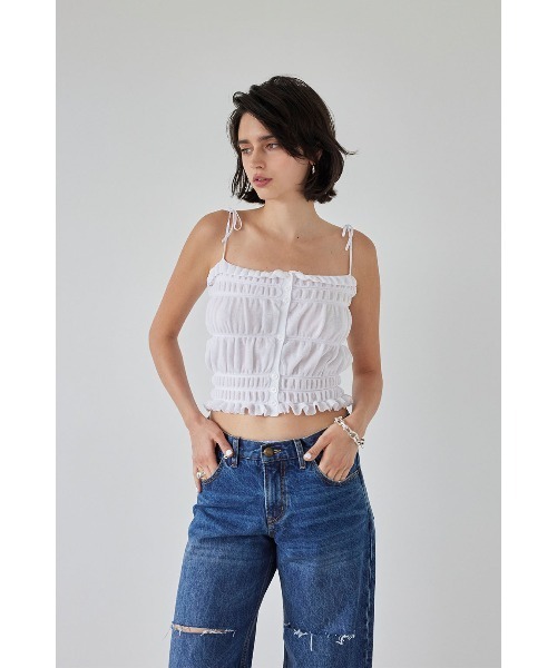 ALEXIA STAM（アリシアスタン）の「Shirring Knit Camisole /シャーリングニットキャミソール（キャミソール・レディース・ホワイト/ブラック/ブルー・FREE）」の2枚目の写真