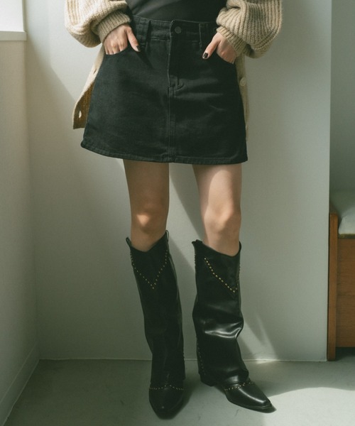 VANNIE U(ヴァニーユー)の「デニムミニスカート/インパン付き(デニムスカート・レディース・ブラック/ブルー・FREE)」の2枚目の写真