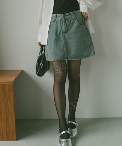 VANNIE U(ヴァニーユー)の「デニムミニスカート/インパン付き(デニムスカート・レディース・ブラック/ブルー・FREE)」の4枚目の写真