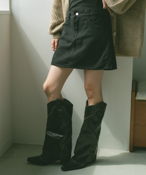 VANNIE U(ヴァニーユー)の「デニムミニスカート/インパン付き(デニムスカート・レディース・ブラック/ブルー・FREE)」の14枚目の写真