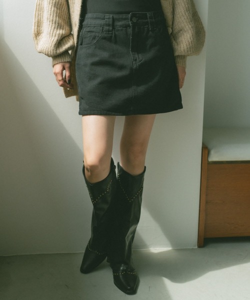 VANNIE U(ヴァニーユー)の「デニムミニスカート/インパン付き(デニムスカート・レディース・ブラック/ブルー・FREE)」の18枚目の写真