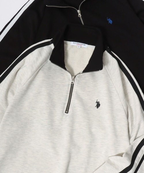 U.S. POLO ASSN.（ユーエスポロアッスン）の「U.S. POLO ASSN./ユーエスポロアッスン オーバーサイズ 裏毛 ロゴ ワンポイント刺繍 袖ライン ハーフジップ スウェット トレーナー/レディース メンズ（スウェット・メンズ・オフホワイト/ブラック/ネイビー/オートミール・LL/L/M）」の4枚目の写真
