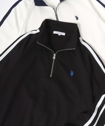 U.S. POLO ASSN./ユーエスポロアッスン オーバーサイズ 裏毛 ロゴ ワンポイント刺繍 袖ライン ハーフジップ スウェット トレーナー/レディース メンズ