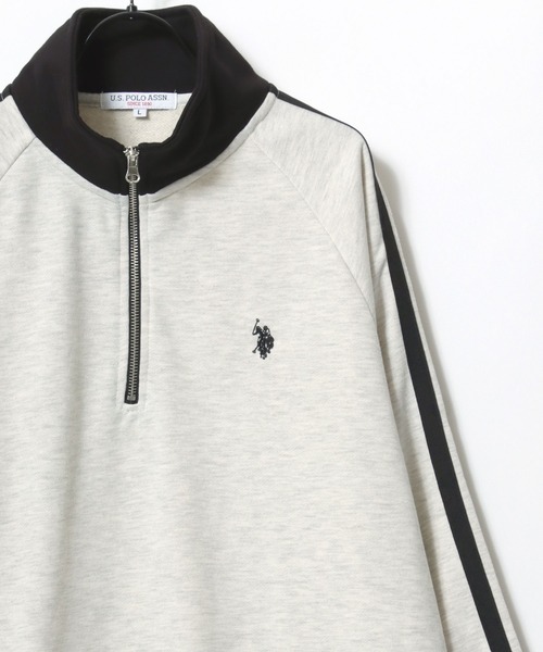 U.S. POLO ASSN.（ユーエスポロアッスン）の「U.S. POLO ASSN./ユーエスポロアッスン オーバーサイズ 裏毛 ロゴ ワンポイント刺繍 袖ライン ハーフジップ スウェット トレーナー/レディース メンズ（スウェット・メンズ・オフホワイト/ブラック/ネイビー/オートミール・LL/L/M）」の7枚目の写真