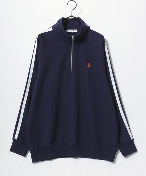 U.S. POLO ASSN.（ユーエスポロアッスン）の「U.S. POLO ASSN./ユーエスポロアッスン オーバーサイズ 裏毛 ロゴ ワンポイント刺繍 袖ライン ハーフジップ スウェット トレーナー/レディース メンズ（スウェット・メンズ・オフホワイト/ブラック/ネイビー/オートミール・LL/L/M）」の12枚目の写真