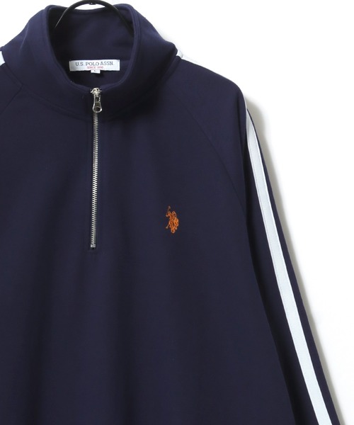 U.S. POLO ASSN.（ユーエスポロアッスン）の「U.S. POLO ASSN./ユーエスポロアッスン オーバーサイズ 裏毛 ロゴ ワンポイント刺繍 袖ライン ハーフジップ スウェット トレーナー/レディース メンズ（スウェット・メンズ・オフホワイト/ブラック/ネイビー/オートミール・LL/L/M）」の8枚目の写真