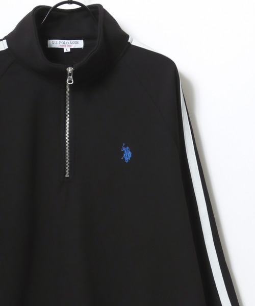 U.S. POLO ASSN.（ユーエスポロアッスン）の「U.S. POLO ASSN./ユーエスポロアッスン オーバーサイズ 裏毛 ロゴ ワンポイント刺繍 袖ライン ハーフジップ スウェット トレーナー/レディース メンズ（スウェット・メンズ・オフホワイト/ブラック/ネイビー/オートミール・LL/L/M）」の6枚目の写真