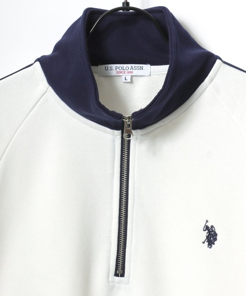U.S. POLO ASSN.（ユーエスポロアッスン）の「U.S. POLO ASSN./ユーエスポロアッスン オーバーサイズ 裏毛 ロゴ ワンポイント刺繍 袖ライン ハーフジップ スウェット トレーナー/レディース メンズ（スウェット・メンズ・オフホワイト/ブラック/ネイビー/オートミール・LL/L/M）」の14枚目の写真