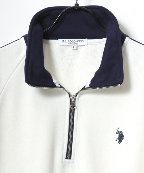 U.S. POLO ASSN.（ユーエスポロアッスン）の「U.S. POLO ASSN./ユーエスポロアッスン オーバーサイズ 裏毛 ロゴ ワンポイント刺繍 袖ライン ハーフジップ スウェット トレーナー/レディース メンズ（スウェット・メンズ・オフホワイト/ブラック/ネイビー/オートミール・LL/L/M）」の15枚目の写真
