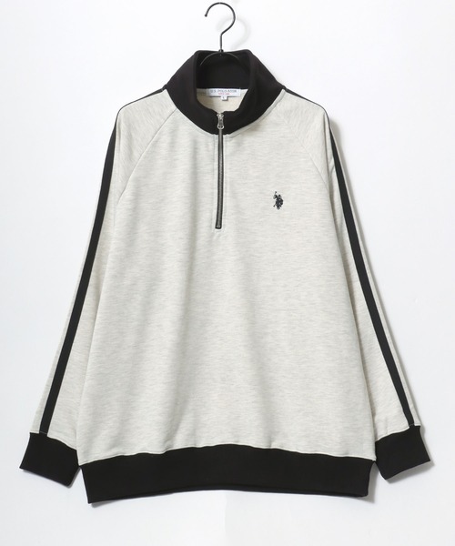 U.S. POLO ASSN.（ユーエスポロアッスン）の「U.S. POLO ASSN./ユーエスポロアッスン オーバーサイズ 裏毛 ロゴ ワンポイント刺繍 袖ライン ハーフジップ スウェット トレーナー/レディース メンズ（スウェット・メンズ・オフホワイト/ブラック/ネイビー/オートミール・LL/L/M）」の11枚目の写真