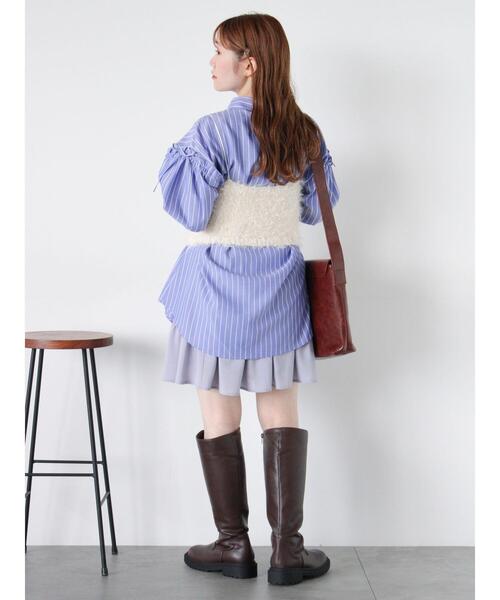 ehka sopo(エヘカソポ)の「柄アソート袖リボンビッグシャツ(シャツ/ブラウス・レディース・ベージュ/サックスブルー/ブルー/ピンク・F)」の6枚目の写真