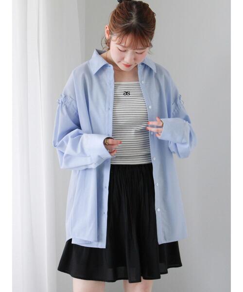 ehka sopo(エヘカソポ)の「柄アソート袖リボンビッグシャツ(シャツ/ブラウス・レディース・ベージュ/サックスブルー/ブルー/ピンク・F)」の8枚目の写真