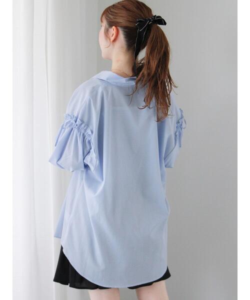 ehka sopo(エヘカソポ)の「柄アソート袖リボンビッグシャツ(シャツ/ブラウス・レディース・ベージュ/サックスブルー/ブルー/ピンク・F)」の9枚目の写真