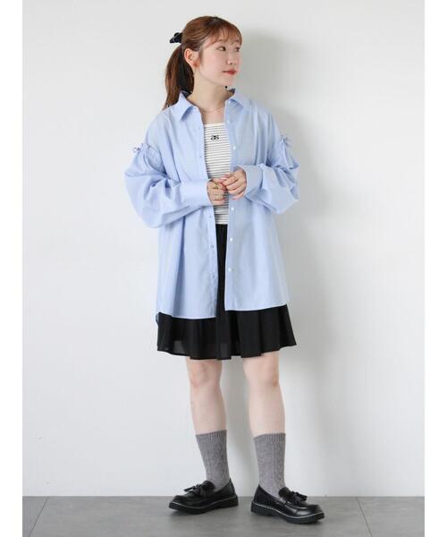 ehka sopo(エヘカソポ)の「柄アソート袖リボンビッグシャツ(シャツ/ブラウス・レディース・ベージュ/サックスブルー/ブルー/ピンク・F)」の11枚目の写真