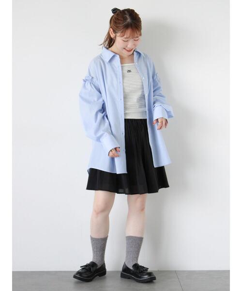 ehka sopo(エヘカソポ)の「柄アソート袖リボンビッグシャツ(シャツ/ブラウス・レディース・ベージュ/サックスブルー/ブルー/ピンク・F)」の12枚目の写真