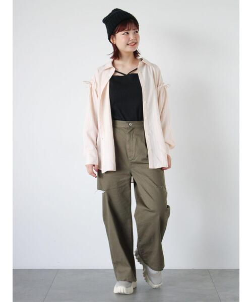 ehka sopo(エヘカソポ)の「柄アソート袖リボンビッグシャツ(シャツ/ブラウス・レディース・ベージュ/サックスブルー/ブルー/ピンク・F)」の18枚目の写真