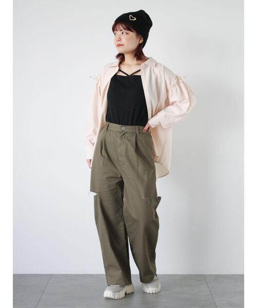 ehka sopo(エヘカソポ)の「柄アソート袖リボンビッグシャツ(シャツ/ブラウス・レディース・ベージュ/サックスブルー/ブルー/ピンク・F)」の19枚目の写真