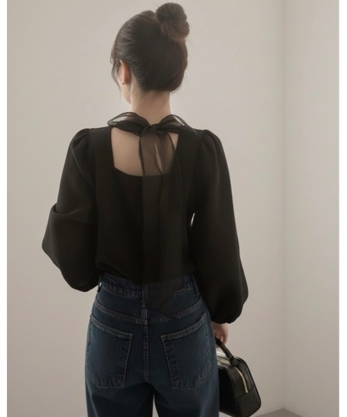 SALTMINT（ソルトミント）の「バックリボントップス（シャツ/ブラウス・レディース・ホワイト/ブラック・FREE）」の3枚目の写真