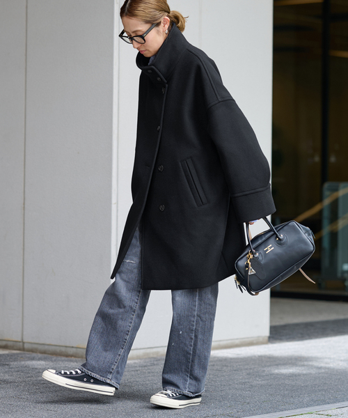 FRAMeWORK（フレームワーク）の「メルトンスタンドポンチョコート（ポンチョ・レディース・ブラック/キャメル・38/36）」の22枚目の写真