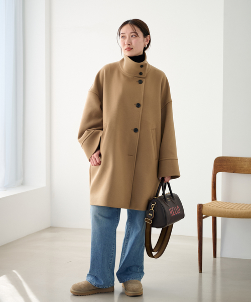 FRAMeWORK（フレームワーク）の「メルトンスタンドポンチョコート（ポンチョ・レディース・ブラック/キャメル・38/36）」の5枚目の写真