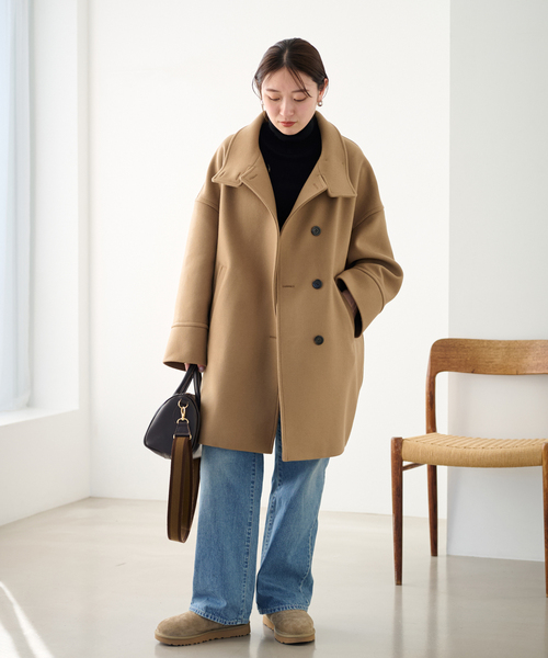 FRAMeWORK（フレームワーク）の「メルトンスタンドポンチョコート（ポンチョ・レディース・ブラック/キャメル・38/36）」の10枚目の写真